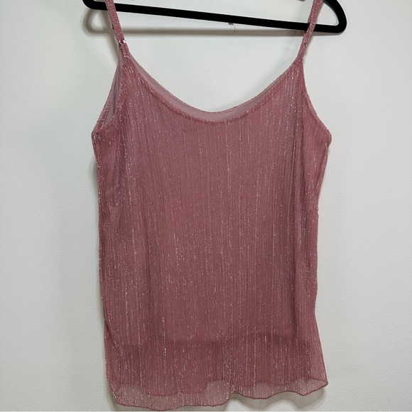 Astrid | Sheer Overlay Spaghetti Strap Sparkly Pink Cami - Picture 6 of 9